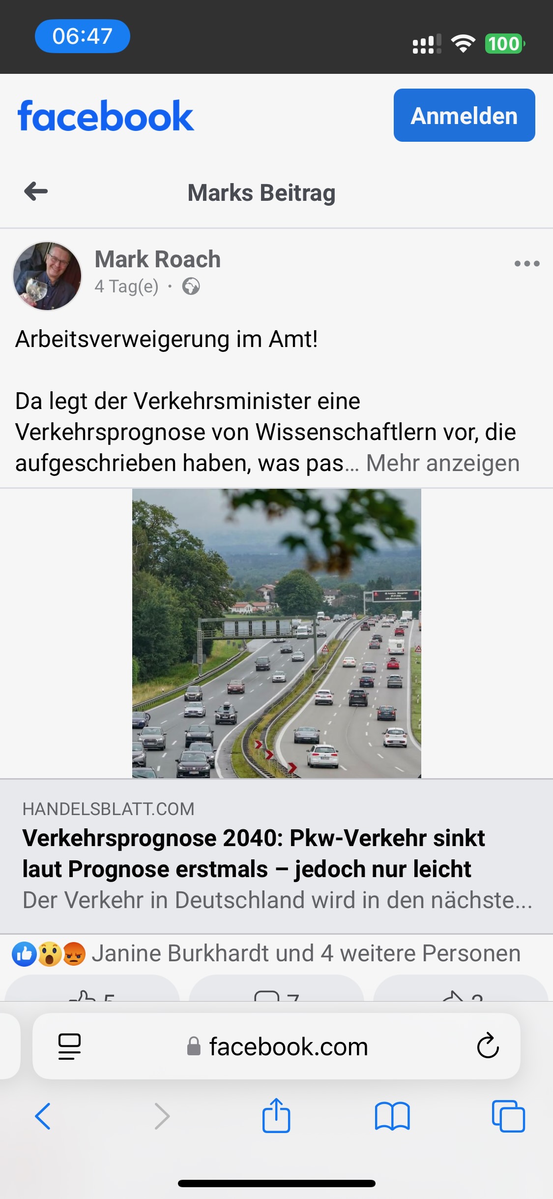 Facebook-Post von Mark Roach