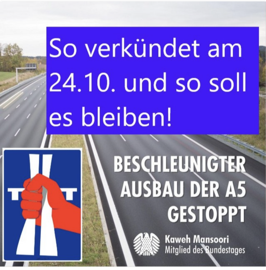 Kaweh Mansoori: "Die Pläne für den 10spurigen Ausbau der A5 sind völlig aus er Zeit gefallen"